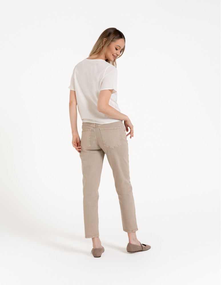 Bluzki z krótkim rękawem - Damska bluzka z wiązaniem z dodatkiem lnu BIAŁY - produkt moraj.pl 7