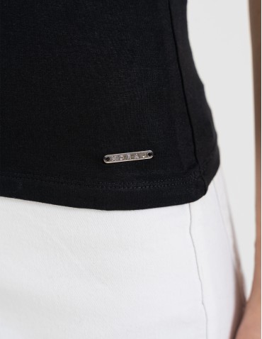 Bluzki i koszule - Bluzka damska z dekoltem w serek wiskozowa bez wzoru CZARNY - produkt 5