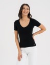 Bluzka damska z dekoltem w serek wiskozowa bez wzoru CZARNY
