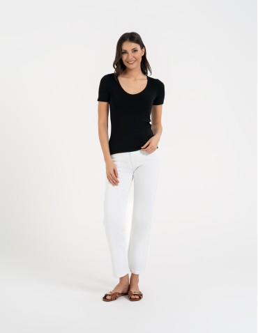 Bluzki i koszule - Bluzka damska z dekoltem w serek wiskozowa bez wzoru CZARNY - produkt 10