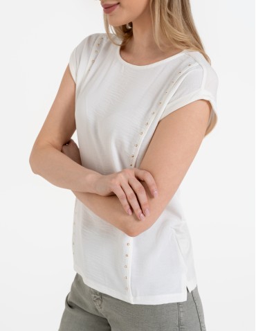 Bluzki i koszule - Elegancka bluzka damska z dekoracyjnymi dżetami BIAŁY - produkt 9