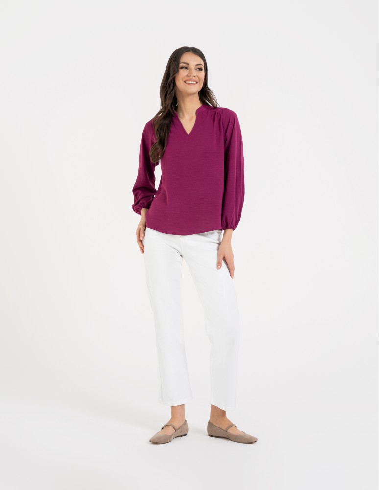 Bluzki i koszule - Damska bluzka z długimi szerokimi rękawami FUKSJA - produkt moraj.pl 8