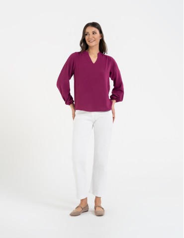 Bluzki i koszule - Damska bluzka z długimi szerokimi rękawami FUKSJA - produkt 9