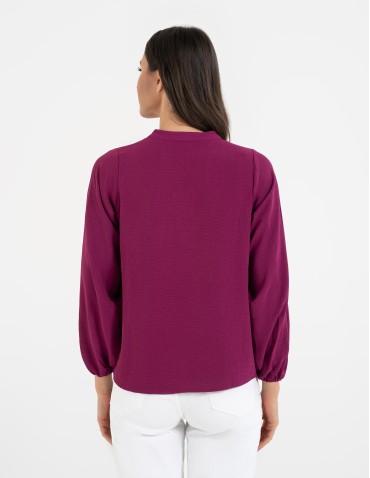 Bluzki i koszule - Damska bluzka z długimi szerokimi rękawami FUKSJA - produkt 11