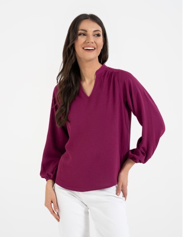 Bluzki i koszule - Damska bluzka z długimi szerokimi rękawami FUKSJA - produkt 3
