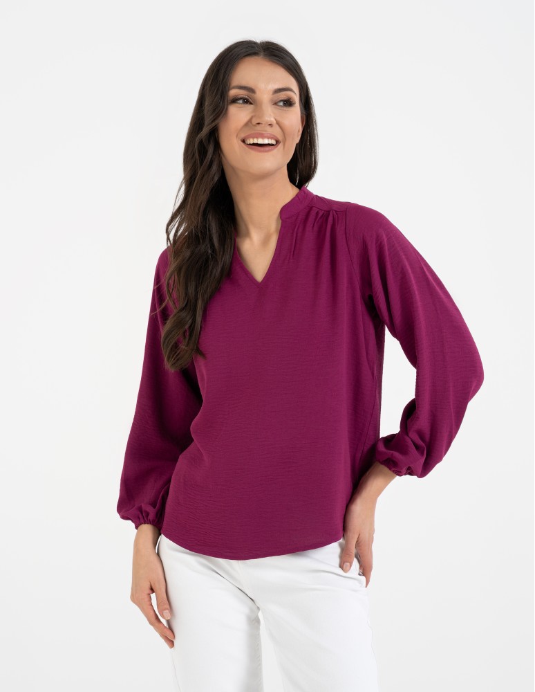 Bluzki i koszule - Damska bluzka z długimi szerokimi rękawami FUKSJA - produkt moraj.pl 3