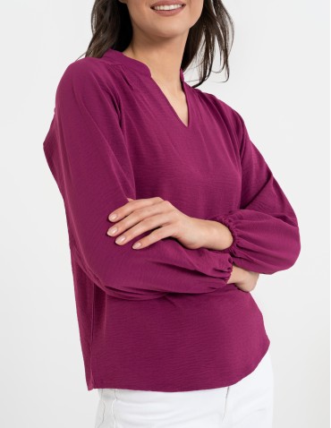 Bluzki i koszule - Damska bluzka z długimi szerokimi rękawami FUKSJA - produkt 4