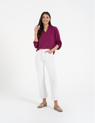 Bluzki i koszule - Damska bluzka z długimi szerokimi rękawami FUKSJA - produkt 6