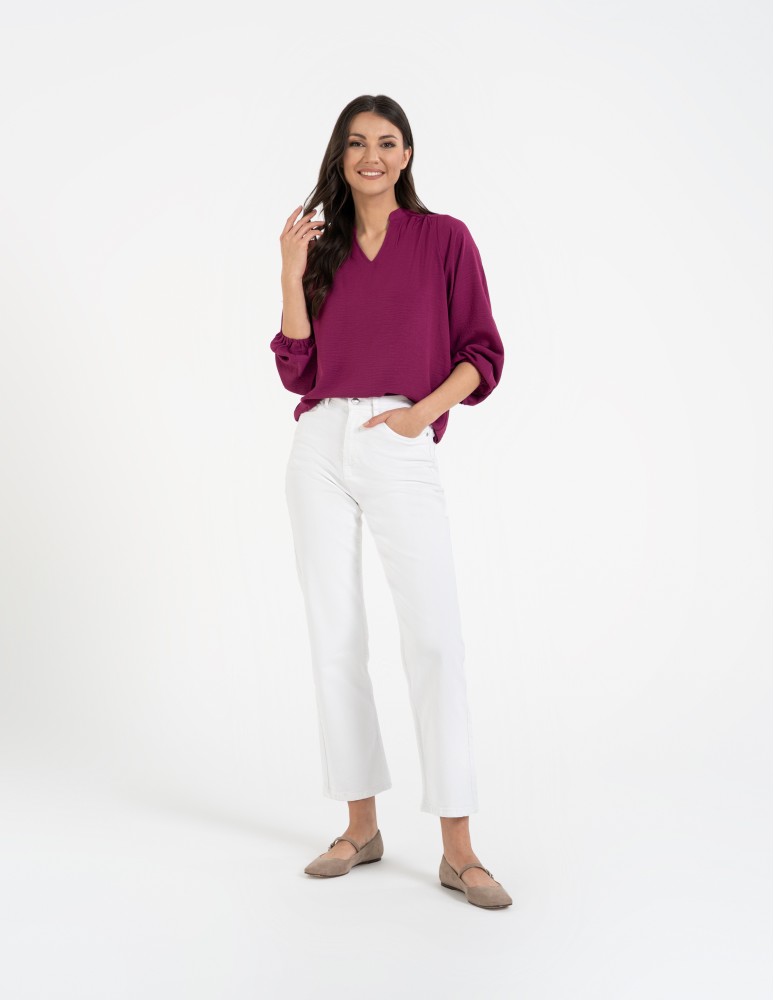 Bluzki i koszule - Damska bluzka z długimi szerokimi rękawami FUKSJA - produkt moraj.pl 6