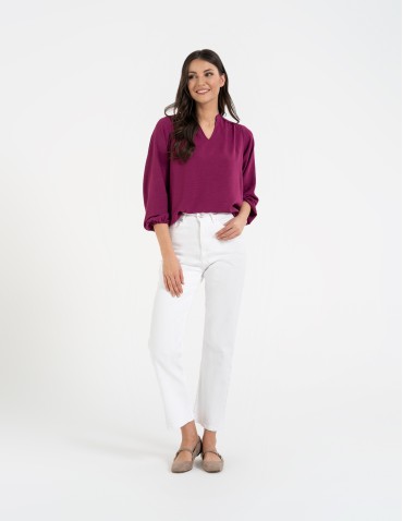 Bluzki i koszule - Damska bluzka z długimi szerokimi rękawami FUKSJA - produkt 7