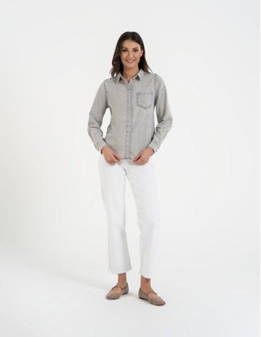 Bluzki i koszule - Koszula jeansowa damska w stylu denim SZARY - produkt 1