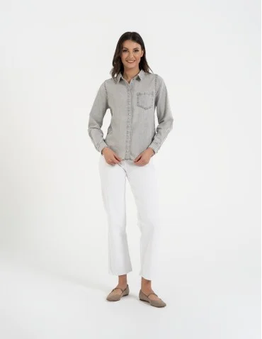Koszula jeansowa damska w stylu denim - SZARY