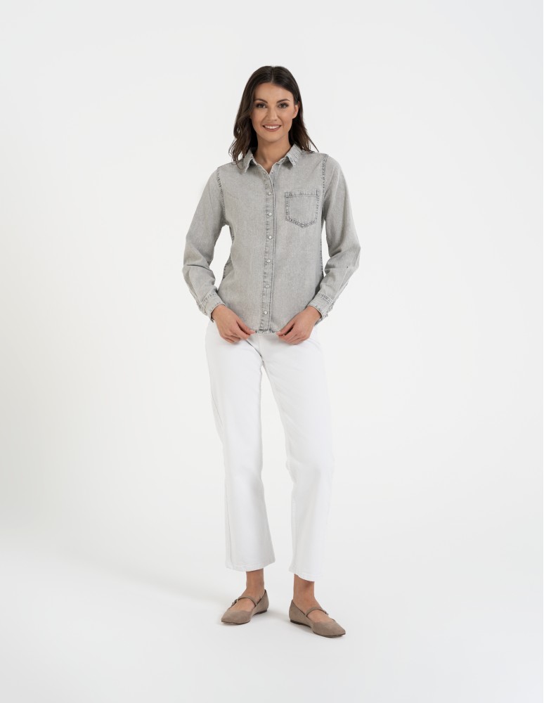 Koszula jeansowa damska w stylu denim SZARY