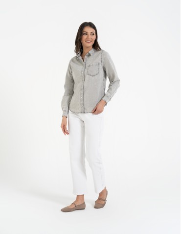 Bluzki i koszule - Koszula jeansowa damska w stylu denim SZARY - produkt 3