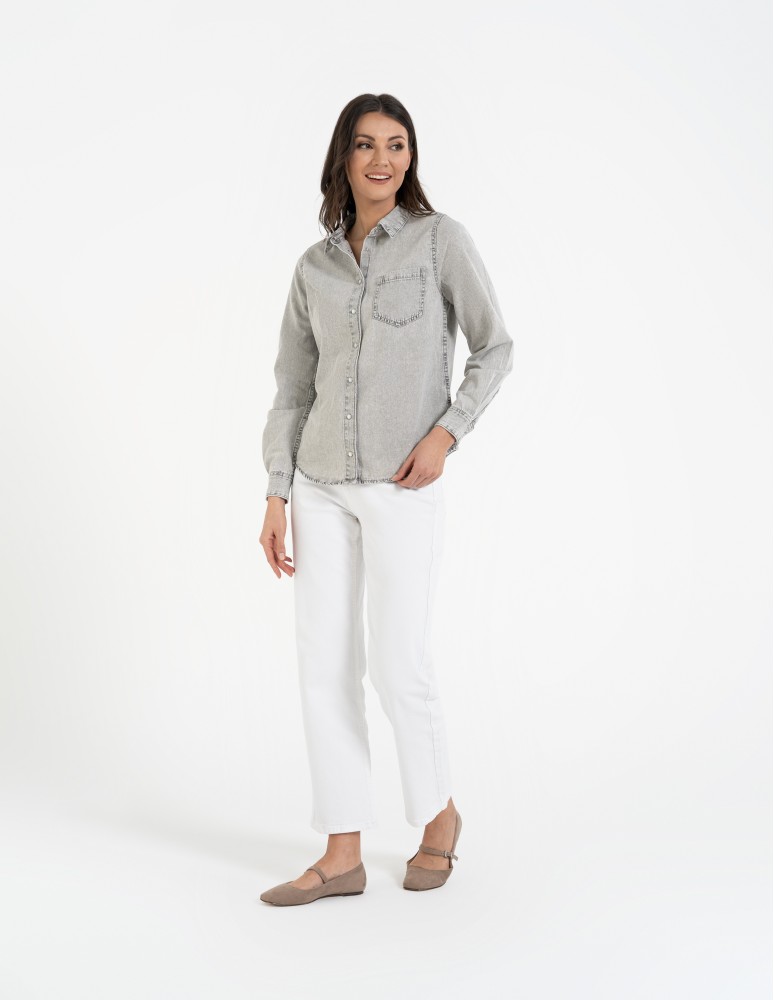 Bluzki i koszule - Koszula jeansowa damska w stylu denim SZARY - produkt moraj.pl 3