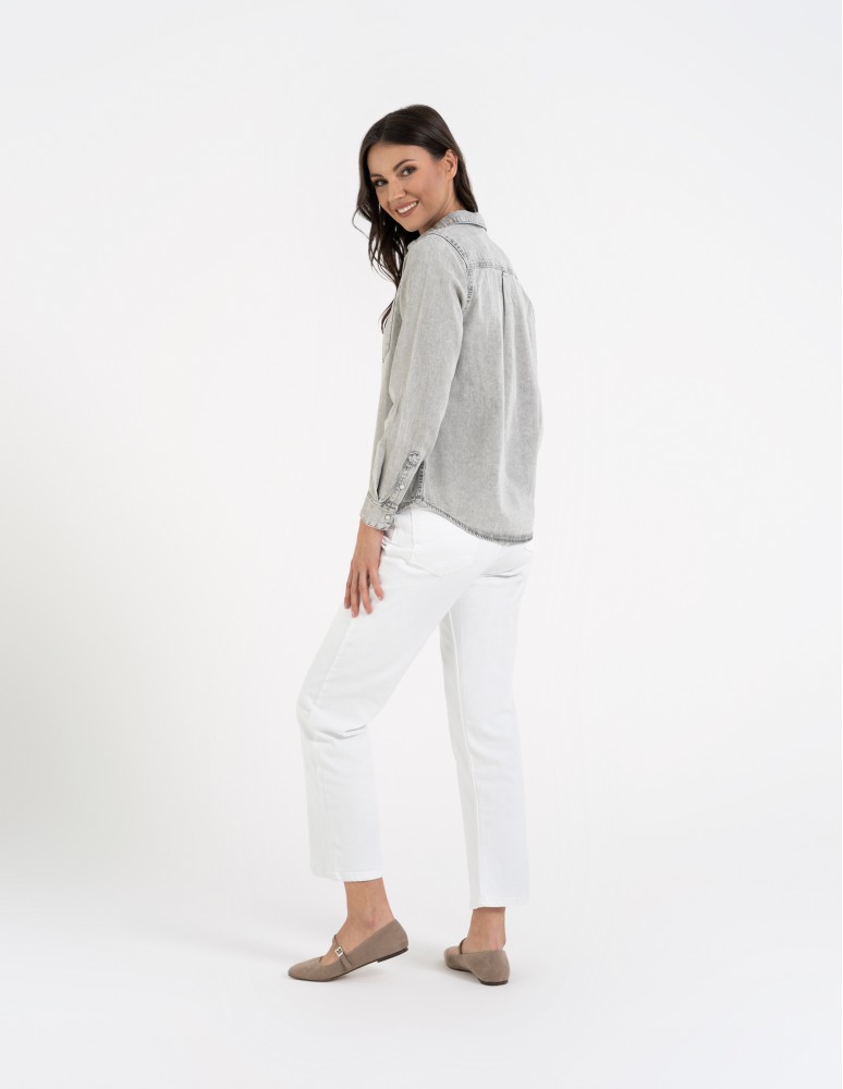 Bluzki i koszule - Koszula jeansowa damska w stylu denim SZARY - produkt moraj.pl 4