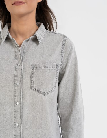 Bluzki i koszule - Koszula jeansowa damska w stylu denim SZARY - produkt 7