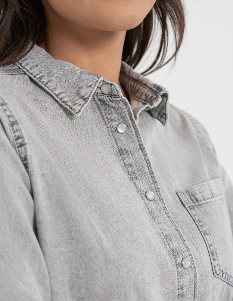 Bluzki i koszule - Koszula jeansowa damska w stylu denim SZARY - produkt moraj.pl 2