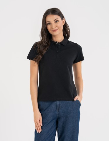 Koszulka polo damska z kołnierzykiem - CZARNY