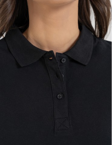 Koszulka polo damska z kołnierzykiem - CZARNY  - produkt 2