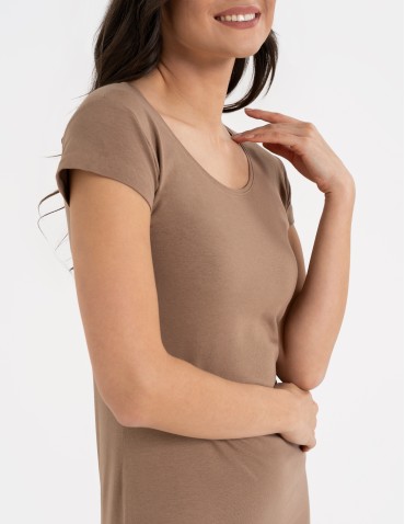 Sukienka damska bawełniana tuba przed kolano - BEŻOWY  - produkt 2