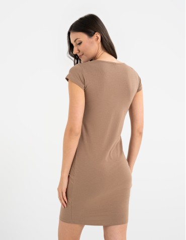 Sukienki i kombinezony - Sukienka damska bawełniana tuba przed kolano BEŻOWY - produkt 7