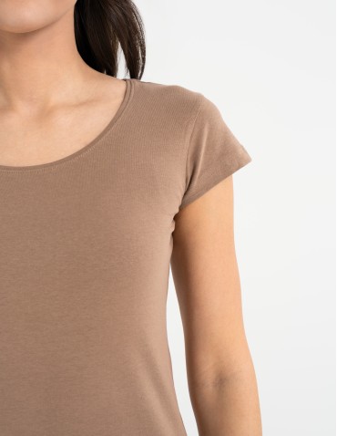 Sukienki i kombinezony - Sukienka damska bawełniana tuba przed kolano BEŻOWY - produkt 8