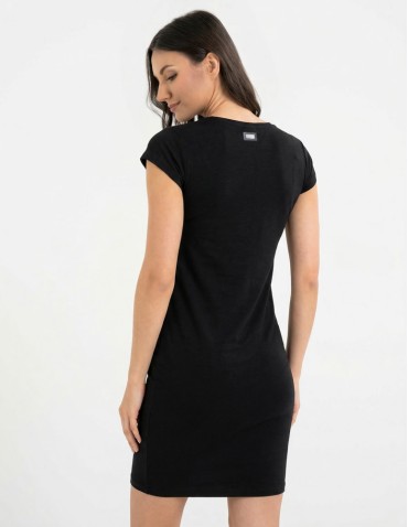 Sukienka damska bawełniana tuba przed kolano - CZARNY