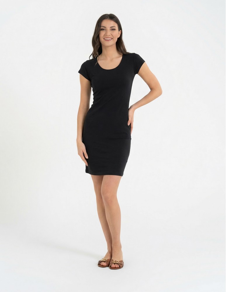 Sukienki i kombinezony - Sukienka damska bawełniana tuba przed kolano CZARNY - produkt moraj.pl 1