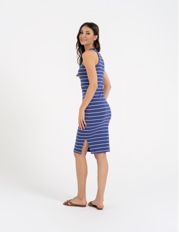 Sukienki i kombinezony - Sukienka damska dzianinowa z rozcięciami po bokach NIEBIESKI - produkt 3