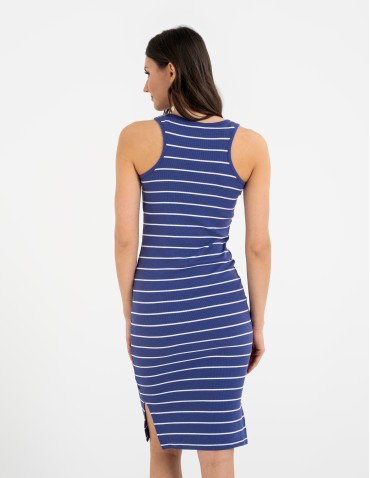 Sukienki i kombinezony - Sukienka damska dzianinowa z rozcięciami po bokach NIEBIESKI - produkt 5