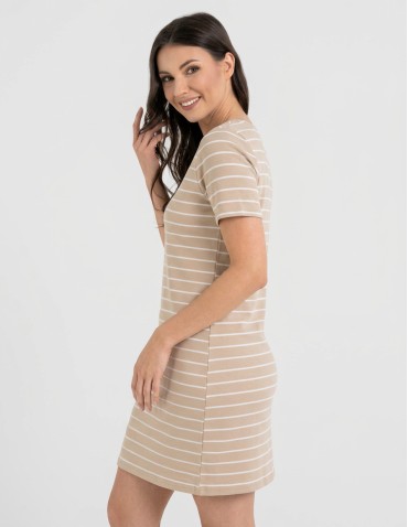 Sukienka damska bawełniana z krótkim rękawem - BEŻOWY  - produkt 2