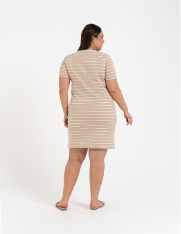Sukienki i kombinezony - Sukienka damska bawełniana z krótkim rękawem BEŻOWY - produkt 4