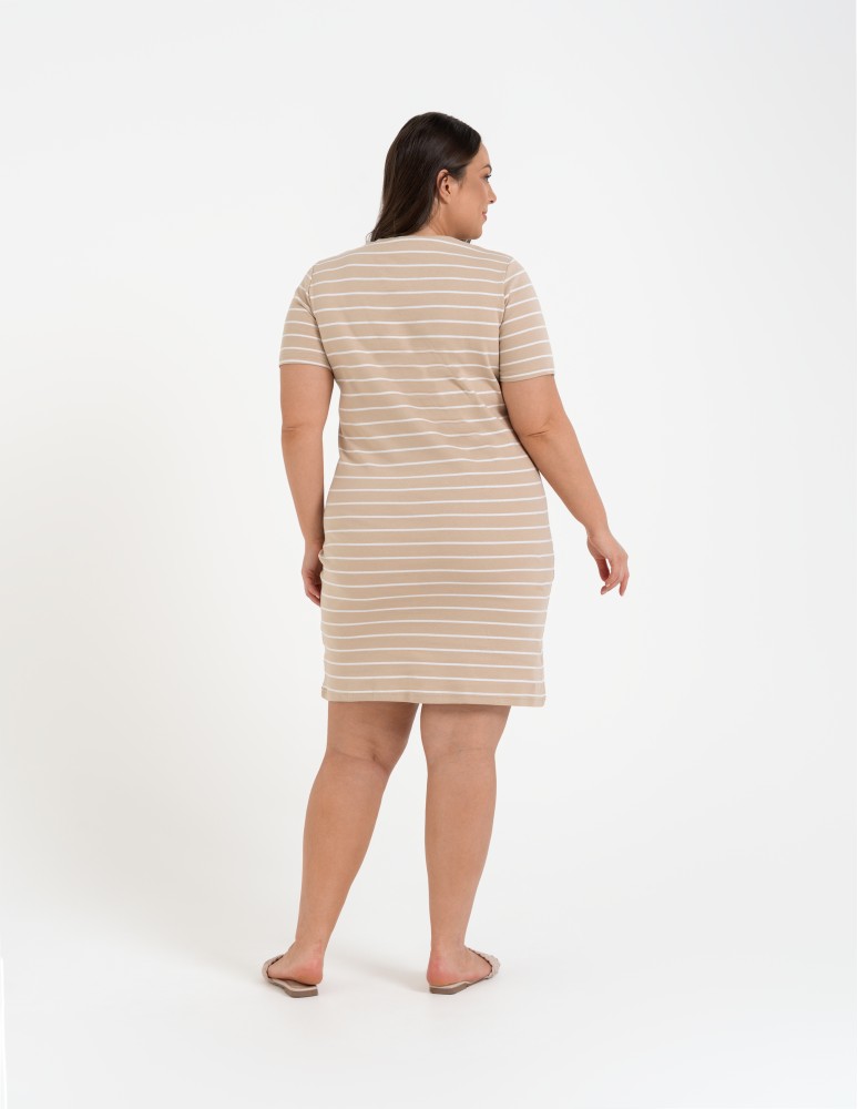 Sukienki i kombinezony - Sukienka damska bawełniana z krótkim rękawem BEŻOWY  - produkt moraj.pl 4