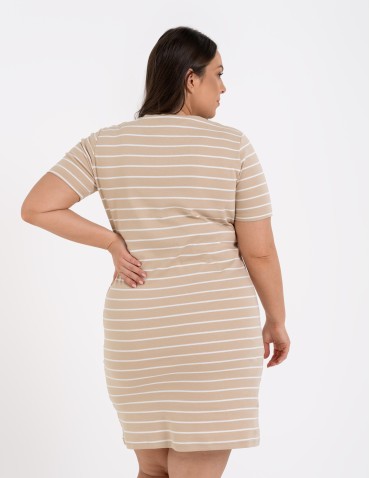 Sukienki i kombinezony - Sukienka damska bawełniana z krótkim rękawem BEŻOWY - produkt 5