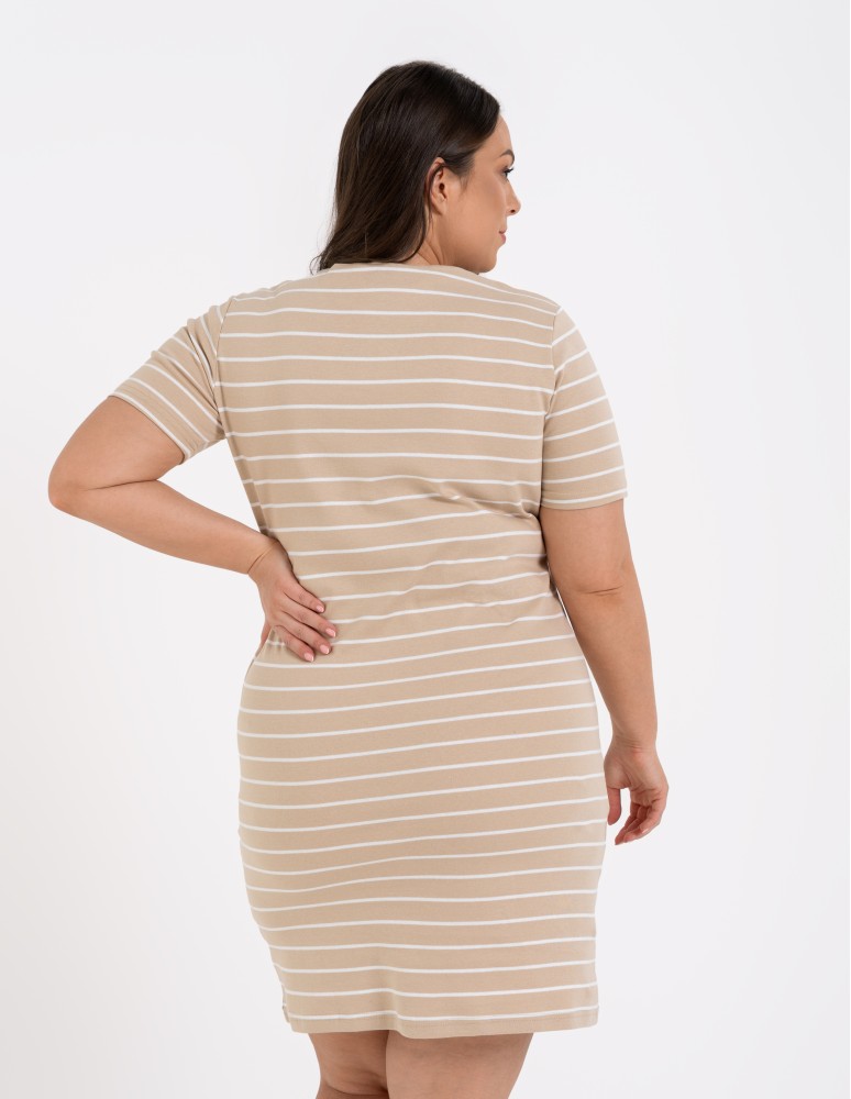 Sukienki i kombinezony - Sukienka damska bawełniana z krótkim rękawem BEŻOWY  - produkt moraj.pl 5