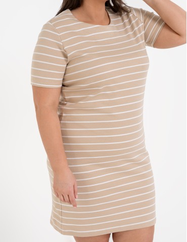 Sukienki i kombinezony - Sukienka damska bawełniana z krótkim rękawem BEŻOWY - produkt 2