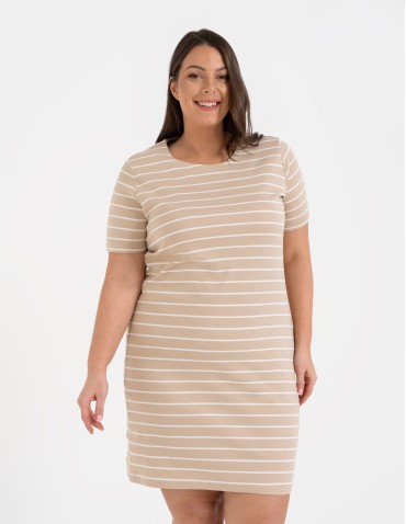 Sukienki i kombinezony - Sukienka damska bawełniana z krótkim rękawem BEŻOWY - produkt 3