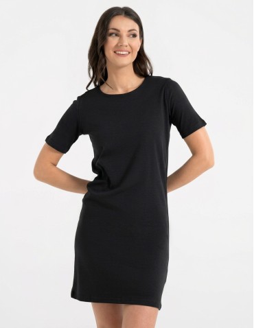 Sukienki i kombinezony - Sukienka damska bawełniana z krótkim rękawem CZARNY - produkt 1