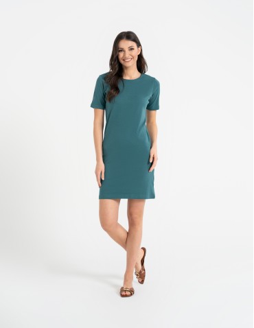 Sukienki i kombinezony - Sukienka damska bawełniana z krótkim rękawem ZIELONY - produkt 3
