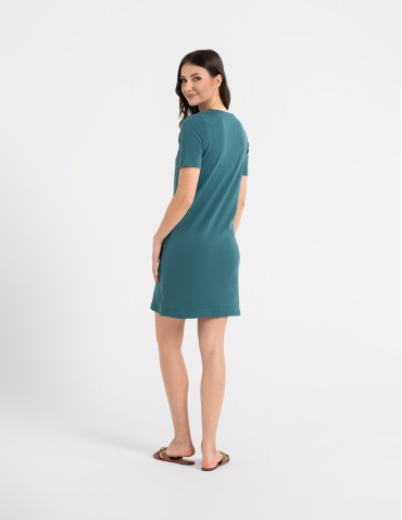 Sukienki i kombinezony - Sukienka damska bawełniana z krótkim rękawem ZIELONY - produkt 10