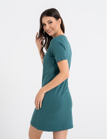 Sukienki i kombinezony - Sukienka damska bawełniana z krótkim rękawem ZIELONY - produkt 9