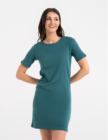 Sukienki i kombinezony - Sukienka damska bawełniana z krótkim rękawem ZIELONY - produkt 4