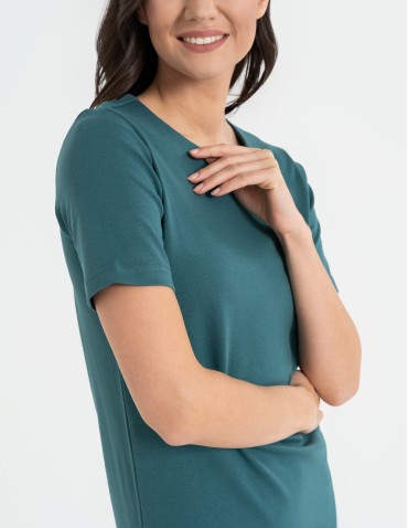 Sukienki i kombinezony - Sukienka damska bawełniana z krótkim rękawem ZIELONY - produkt 2