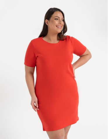 Sukienka damska bawełniana z krótkim rękawem - CZERWONY  - produkt 2