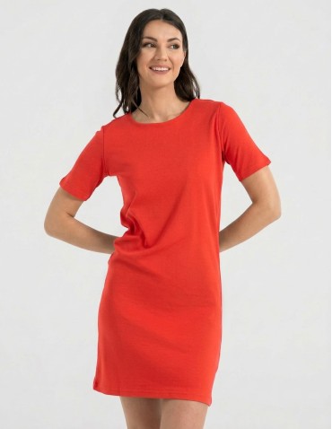 Sukienki i kombinezony - Sukienka damska bawełniana z krótkim rękawem CZERWONY - produkt 4