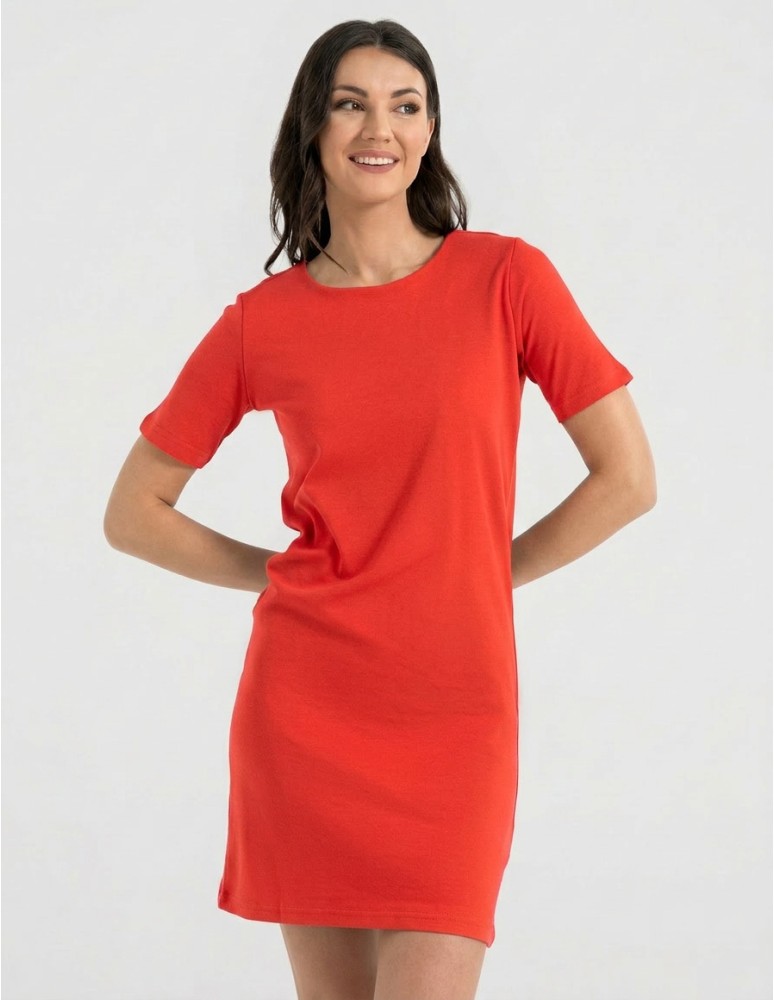 Sukienki i kombinezony - Sukienka damska bawełniana z krótkim rękawem CZERWONY - produkt moraj.pl 4