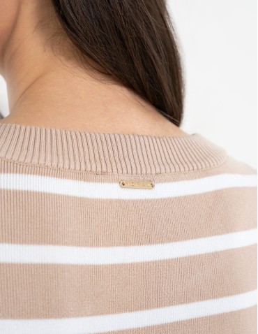 Sukienki i kombinezony - Sukienka damska dzianinowa w paski z krótkim rękawem BEŻOWY - produkt 8