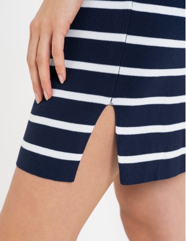 Sukienki i kombinezony - Sukienka damska dzianinowa w paski z krótkim rękawem GRANATOWY - produkt 5