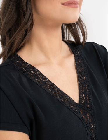 Sukienki maxi - Sukienka damska maxi z dekoltem w serek i rozcięciem CZARNY - produkt 4